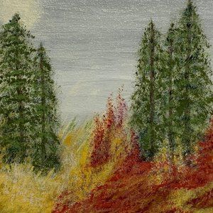 Pines in the Fall  Original Acrylic Painting 8x10